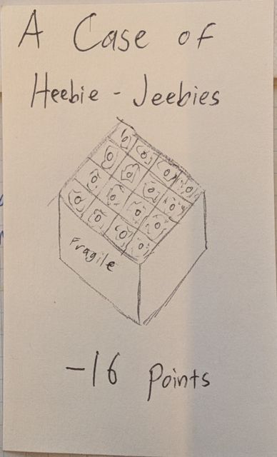 An image of a box containing 16 heebie jeebies, worth -16 points. 