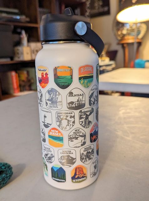 Water bottle with state stickers