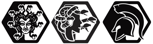 The medusa image Brad used as a placeholder, the base design I'm working on, and one of the other icons from the game.