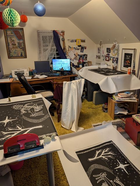 3 prints in my messy messy office. Don't judge.