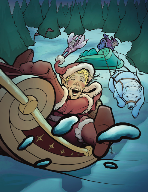 Final artwork for the cover of Gone Sleighin' on Kickstarter.