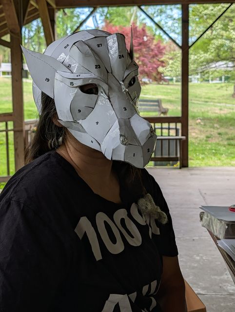 Dragon mask base before I added horns, then it got a paper mache layer.