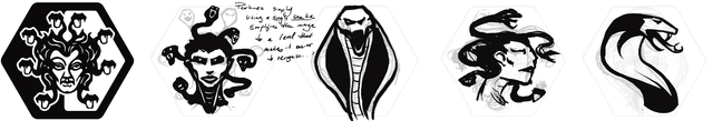 The artwork that was originally used for Maze of Minos 'medusa' - which was taken from the internet along with 4 potential replacements.